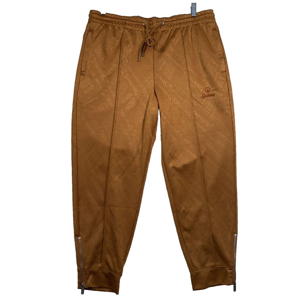 Spalding Men's X Unknwn Jacquard Logo Pants Joggers Size L  Gold Brown